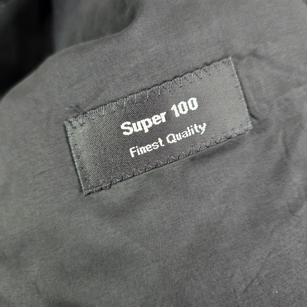 VINTAGE Hugo Boss Men Jacket 46L Black‎ Super 100 Wool Blazer Black Label